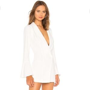 NBD Women's V Neck Bell Sleeve Como La Flor Ivory White Suit Dress Size XS